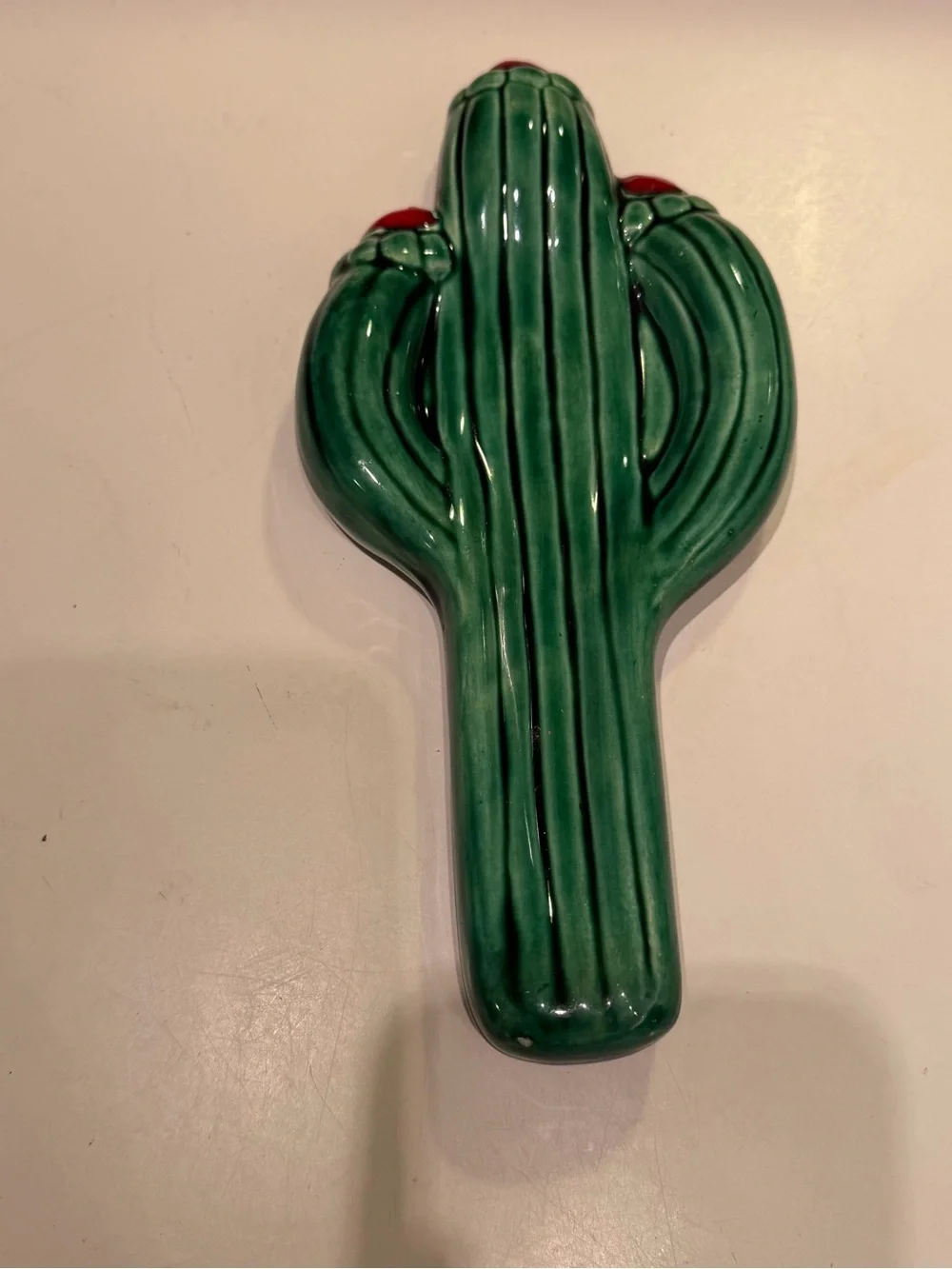 Vintage Ceramic Green Saguaro Cactus Spoon Rest Kitchenware